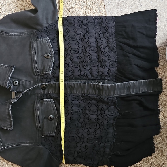 Free People Women's Black Denim Jacket with Lace Detail - Picture 6 of 9